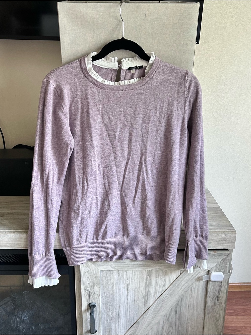 Ruffled Crewneck Sweater Top in Lavender